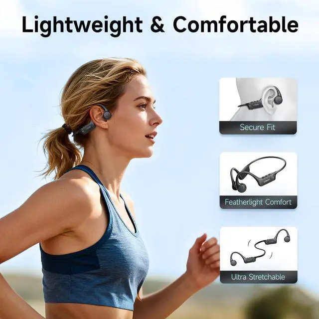 Alt view image 5 of 7 - Bone Conduction Headphones Bluetooth 6.0 - Open Ear Headphones for Sports, IPX7 Waterproof Wireless Earphones, 25g Ultra-Light & Secure Fit, 10H Battery, for Running, Cycling, Workout
