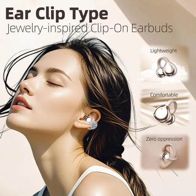 Alt view image 3 of 7 - Jewelry-Inspired Clip On Earbuds,Comfortable Fit Open Ear Clip-On Headphones,Wireless Bluetooth Ear Cuff Headphones for Women,Mini Wireless Earrings Earbuds for Running, Office, Sport & Gift