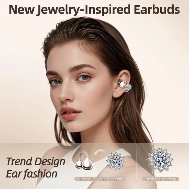 Alt view image 2 of 7 - Jewelry-Inspired Clip On Earbuds,Comfortable Fit Open Ear Clip-On Headphones,Wireless Bluetooth Ear Cuff Headphones for Women,Mini Wireless Earrings Earbuds for Running, Office, Sport & Gift