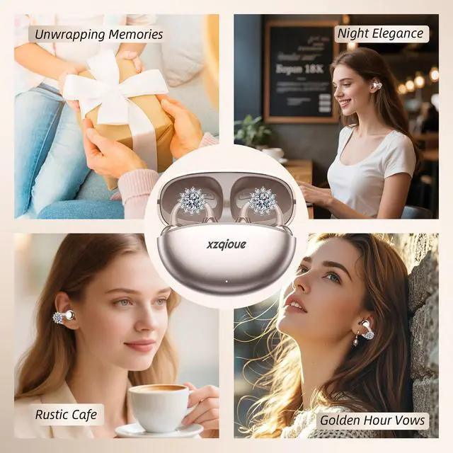 Alt view image 7 of 7 - Jewelry-Inspired Clip On Earbuds,Comfortable Fit Open Ear Clip-On Headphones,Wireless Bluetooth Ear Cuff Headphones for Women,Mini Wireless Earrings Earbuds for Running, Office, Sport & Gift