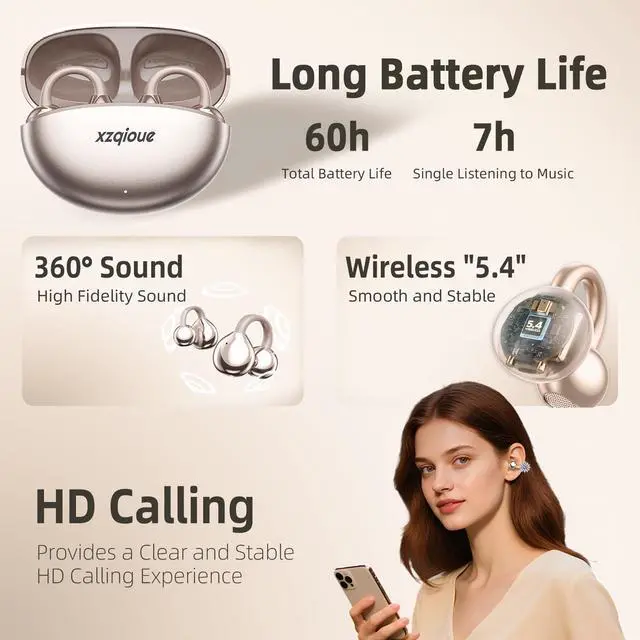 Alt view image 6 of 7 - Jewelry-Inspired Clip On Earbuds,Comfortable Fit Open Ear Clip-On Headphones,Wireless Bluetooth Ear Cuff Headphones for Women,Mini Wireless Earrings Earbuds for Running, Office, Sport & Gift