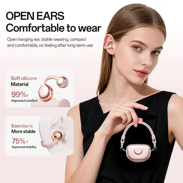 Alt view image 4 of 7 - Clip-On Open Ear Earbuds for Women, Bluetooth 6.0 Wireless Earbuds with Hi-Fi Stereo Sound, Lightweight Headphones for Small Ears, Comfortable All-Day Wear, 40H Playtime, USB-C, Sports Use