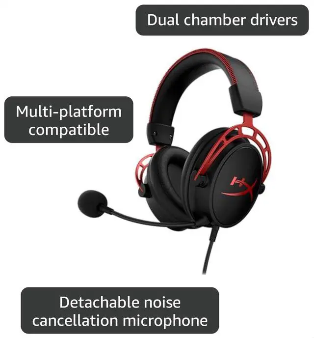 Alt view image 3 of 7 - Gaming Headset, Dual Chamber Drivers, Legendary Comfort, Aluminum Frame, Detachable Microphone, Works on PC, PS4, PS5, Xbox One, Xbox Series X|S, Nintendo Switch and Mobile Red