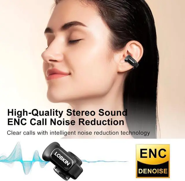 Alt view image 3 of 7 - Open Ear Earbuds Clip On Headphones Wireless Bluetooth 5.4 Adaptive Comfortable Clip On Ear Buds with Mic,4GB Storage Lightweight IPX5 Waterproof LED Touchscreen Display Fit Sports (Black)