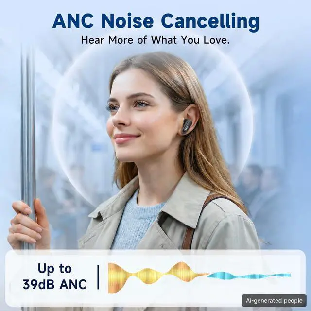 Alt view image 2 of 7 - Noise Cancelling Earbuds, Bluetooth 5.4 Wireless Earbuds with 6 Mics, 39dB ANC, Transparency Mode, 13mm Drivers, 36 Custom EQs via App, 45H Playtime, LED Display, Fit for Sports, Travel, Commuting
