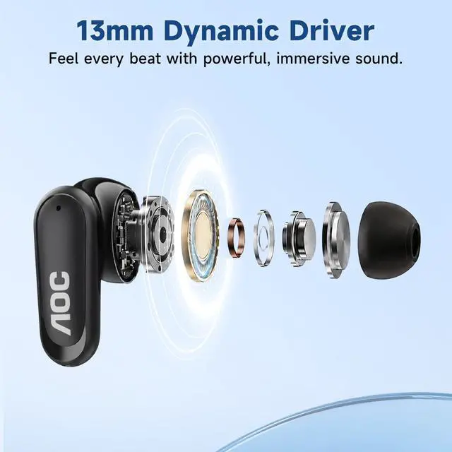 Alt view image 3 of 7 - Noise Cancelling Earbuds, Bluetooth 5.4 Wireless Earbuds with 6 Mics, 39dB ANC, Transparency Mode, 13mm Drivers, 36 Custom EQs via App, 45H Playtime, LED Display, Fit for Sports, Travel, Commuting