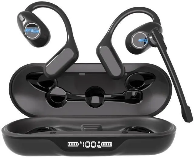 Main image of Open Ear Headphones, Bluetooth 5.4 Headset w/Detachable Microphone | Multipoint Wireless Earbuds with DSP Noise Canceling Mic for Office Home Work Meeting Driving Travel, 60 Hours Charging Case