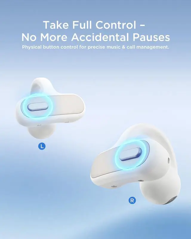 Alt view image 4 of 6 - Open Ear Clip-On Earbuds X8 with AI ENC & Powerful Bass, Wireless Bluetooth 6.0, IPX4 Sweatproof Fitness Headphones, Physical Buttons, 5g Lightweight Ear Buds with Multi-Device Switching, White