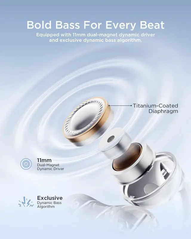 Alt view image 2 of 6 - Open Ear Clip-On Earbuds X8 with AI ENC & Powerful Bass, Wireless Bluetooth 6.0, IPX4 Sweatproof Fitness Headphones, Physical Buttons, 5g Lightweight Ear Buds with Multi-Device Switching, White