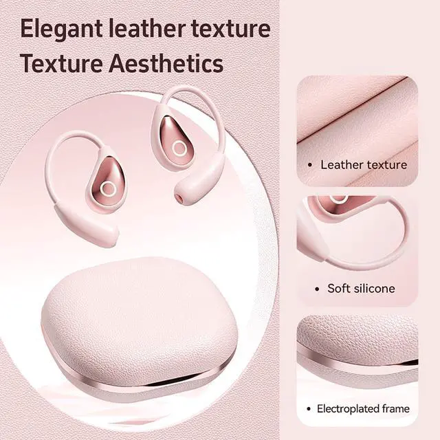 Alt view image 3 of 7 - Open Ear Earbuds Pink for Women, Bluetooth 5.4 Wireless Headphones for Small Ears, Air Conduction Comfort Fit, 50H Playtime, IP54 Sweatproof, Touch Control for Running Cycling Work