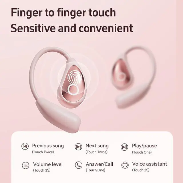 Alt view image 4 of 7 - Open Ear Earbuds Pink for Women, Bluetooth 5.4 Wireless Headphones for Small Ears, Air Conduction Comfort Fit, 50H Playtime, IP54 Sweatproof, Touch Control for Running Cycling Work