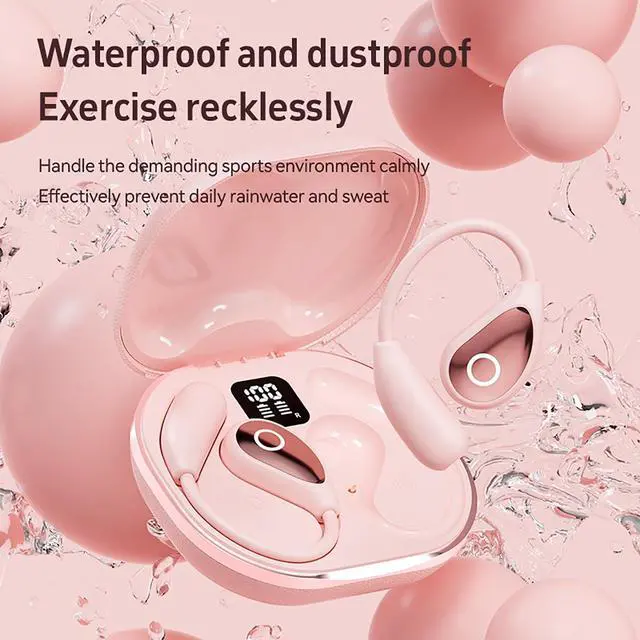 Alt view image 7 of 7 - Open Ear Earbuds Pink for Women, Bluetooth 5.4 Wireless Headphones for Small Ears, Air Conduction Comfort Fit, 50H Playtime, IP54 Sweatproof, Touch Control for Running Cycling Work