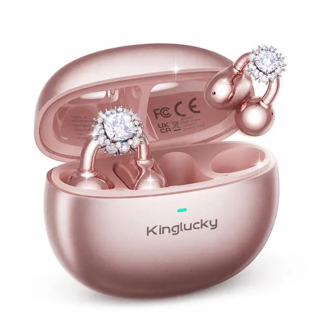 Main image of Clip-On Open Ear Earbuds with Detachable Diamond Earrings, Bluetooth 5.4 Open Ear Wireless Headphones for Women, 40H Playtime, Comfortable Small-Ear Fit, Rose Gold