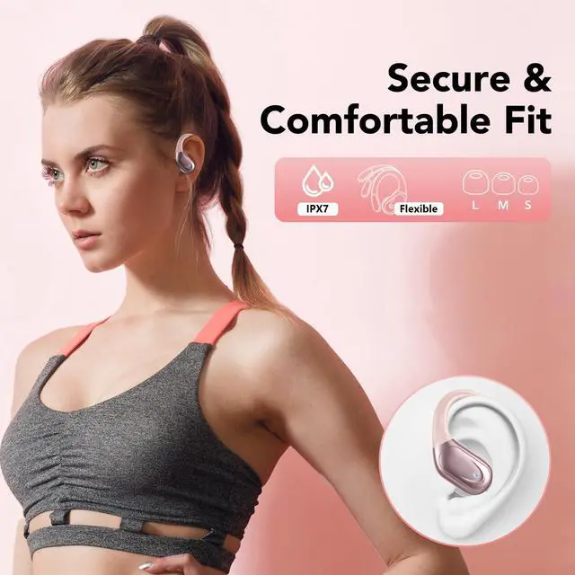 Alt view image 7 of 7 - Ear buds Wireless Earbuds Bluetooth 5.3 Headphones 60hrs Playtime with Digital Display Sports Wireless Headphones with Earhook Deep Bass IPX7 Waterproof Over-Ear Earbuds for Android iOS Workout Rose