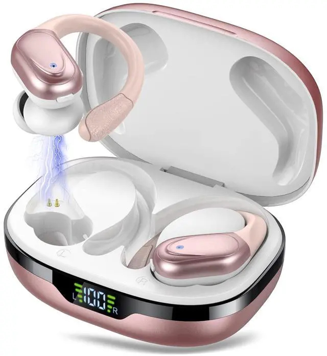 Main image of Ear buds Wireless Earbuds Bluetooth 5.3 Headphones 60hrs Playtime with Digital Display Sports Wireless Headphones with Earhook Deep Bass IPX7 Waterproof Over-Ear Earbuds for Android iOS Workout Rose