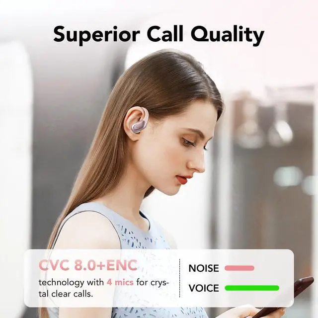 Alt view image 5 of 7 - Ear buds Wireless Earbuds Bluetooth 5.3 Headphones 60hrs Playtime with Digital Display Sports Wireless Headphones with Earhook Deep Bass IPX7 Waterproof Over-Ear Earbuds for Android iOS Workout Rose