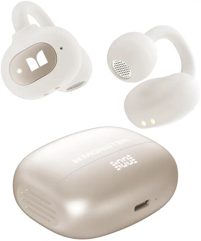 Main image of Bluetooth 6.0 Earphones Stereo Sound, Open Ear Clip Wireless Earbuds 40 Hours Playback, with Smart Digital Display Design, Touch Control, IPX6 Waterproof,Beige