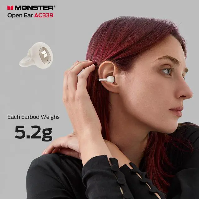 Alt view image 2 of 7 - Bluetooth 6.0 Earphones Stereo Sound, Open Ear Clip Wireless Earbuds 40 Hours Playback, with Smart Digital Display Design, Touch Control, IPX6 Waterproof,Beige