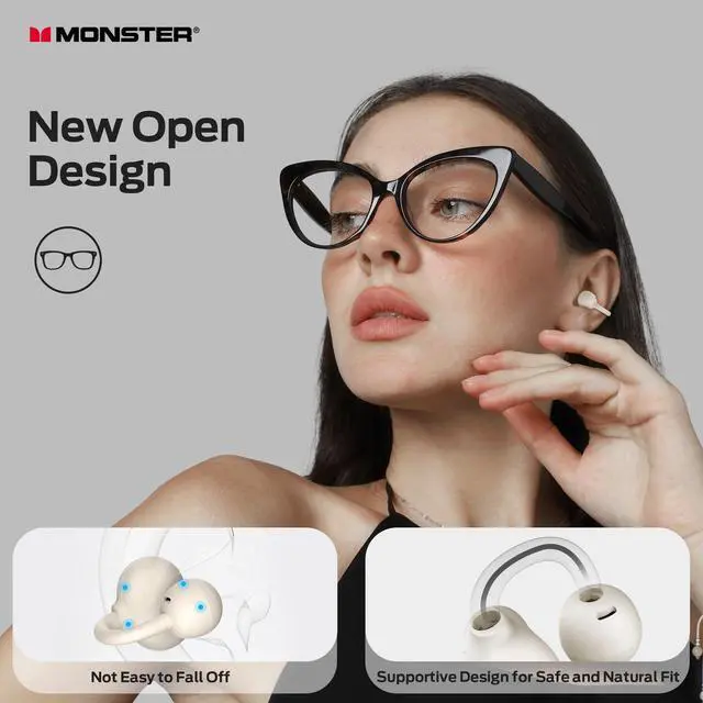 Alt view image 4 of 7 - Bluetooth 6.0 Earphones Stereo Sound, Open Ear Clip Wireless Earbuds 40 Hours Playback, with Smart Digital Display Design, Touch Control, IPX6 Waterproof,Beige