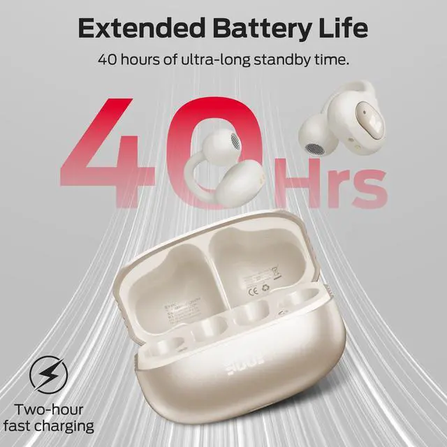 Alt view image 5 of 7 - Bluetooth 6.0 Earphones Stereo Sound, Open Ear Clip Wireless Earbuds 40 Hours Playback, with Smart Digital Display Design, Touch Control, IPX6 Waterproof,Beige