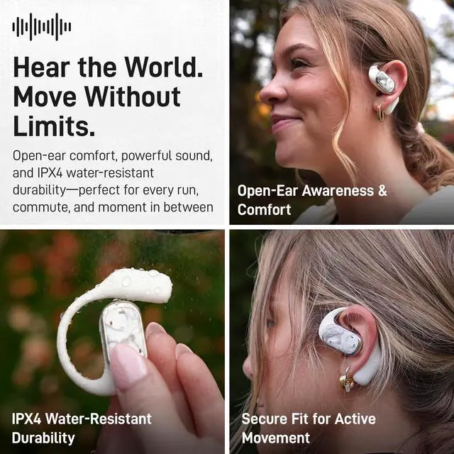 Alt view image 5 of 7 - Open-Ear Plus True Wireless Headphones with Battery Display - Designed & Engineered in the USA - Multi-Point Pairing Bluetooth Open Ear Earbuds Compatible with Apple & Android - Oil Slick