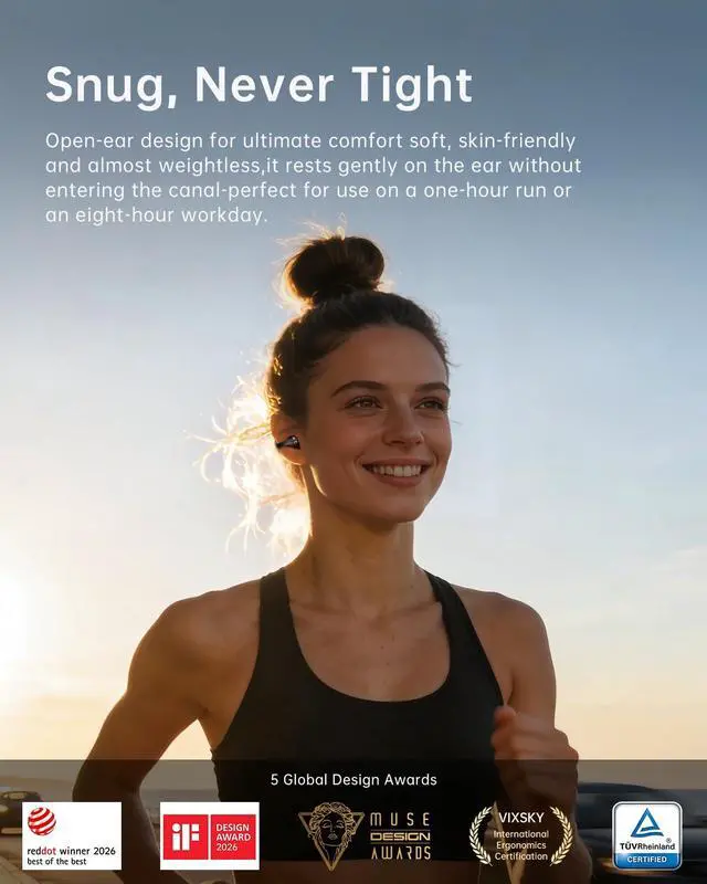 Alt view image 3 of 7 - Open Ear Clip-On Earbuds, Wireless Bluetooth Lightweight Ear Buds, Comfortable Fit with Crystal Clear Sound, 50H Playtime, Water Resistant Clip Headphones for Running, Workout & Glasses Wearers