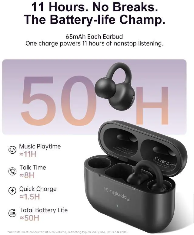 Alt view image 5 of 7 - Clip On Earbuds for Small Ears, Open Ear Secure-Fit for Sports & Running, 4g Ultra-Light, Upgraded 50H Battery, Physical Button (No Accidental Touch), ENC Clear Calls, IPX6, Bluetooth 6.0