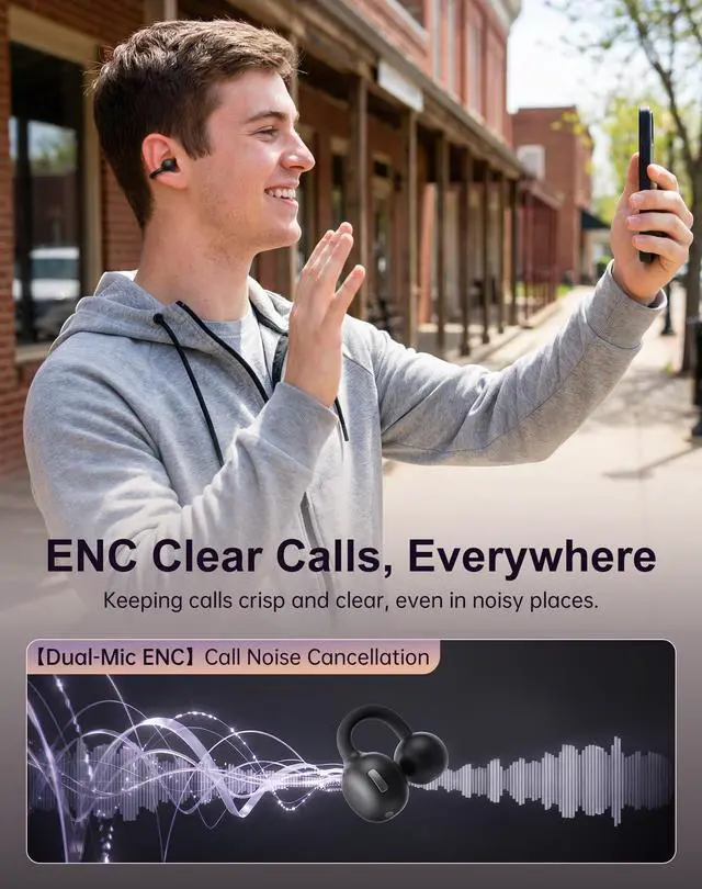 Alt view image 7 of 7 - Clip On Earbuds for Small Ears, Open Ear Secure-Fit for Sports & Running, 4g Ultra-Light, Upgraded 50H Battery, Physical Button (No Accidental Touch), ENC Clear Calls, IPX6, Bluetooth 6.0