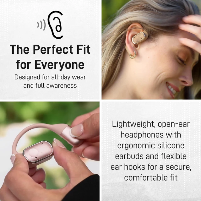 Alt view image 2 of 7 - Open-Ear Plus True Wireless Headphones with Battery Display - Designed & Engineered in the USA - Multi-Point Pairing Bluetooth Open Ear Earbuds Compatible with Apple & Android - Rose Gold