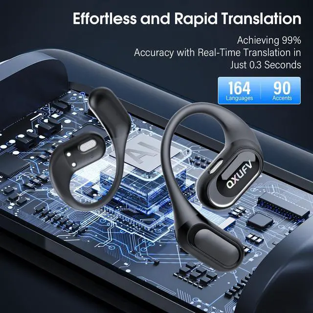 Alt view image 2 of 7 - Open Ear Headphones, Bluetooth 5.4 Wireless Earbuds, HiFi Stereo Open Ear Buds with HD Mic, 50H Display LED Power Display Air Conduction Earbuds, AI Translation Earbuds Real Time for Sports Working