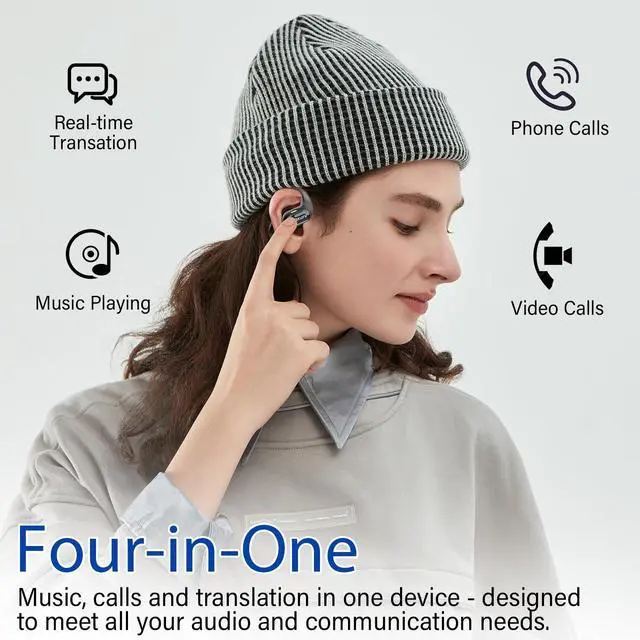 Alt view image 7 of 7 - Open Ear Headphones, Bluetooth 5.4 Wireless Earbuds, HiFi Stereo Open Ear Buds with HD Mic, 50H Display LED Power Display Air Conduction Earbuds, AI Translation Earbuds Real Time for Sports Working