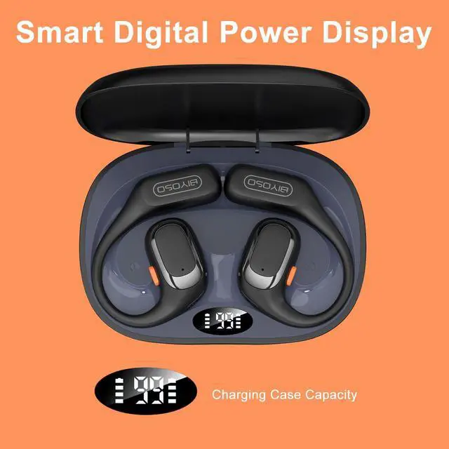 Alt view image 2 of 7 - Open Ear Headphones, Bluetooth 6.0 Wireless Earbuds with Earhooks, Anti-Accidental Touch, LED Display, 30H Playtime, Sport Headphones for Running Workout, Black