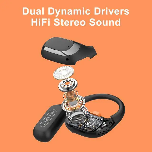 Alt view image 4 of 7 - Open Ear Headphones, Bluetooth 6.0 Wireless Earbuds with Earhooks, Anti-Accidental Touch, LED Display, 30H Playtime, Sport Headphones for Running Workout, Black