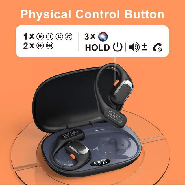 Alt view image 6 of 7 - Open Ear Headphones, Bluetooth 6.0 Wireless Earbuds with Earhooks, Anti-Accidental Touch, LED Display, 30H Playtime, Sport Headphones for Running Workout, Black