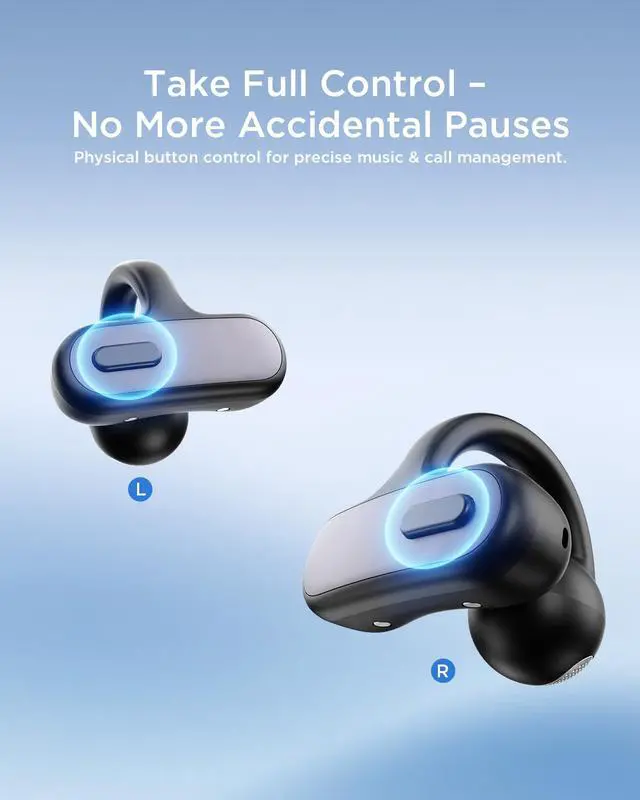 Alt view image 4 of 7 - Open Ear Clip-On Earbuds X8 with AI ENC & Powerful Bass, Wireless Bluetooth 6.0, IPX4 Sweatproof Fitness Headphones, Physical Buttons, 5g Lightweight Ear Buds with Multi-Device Switching, Black