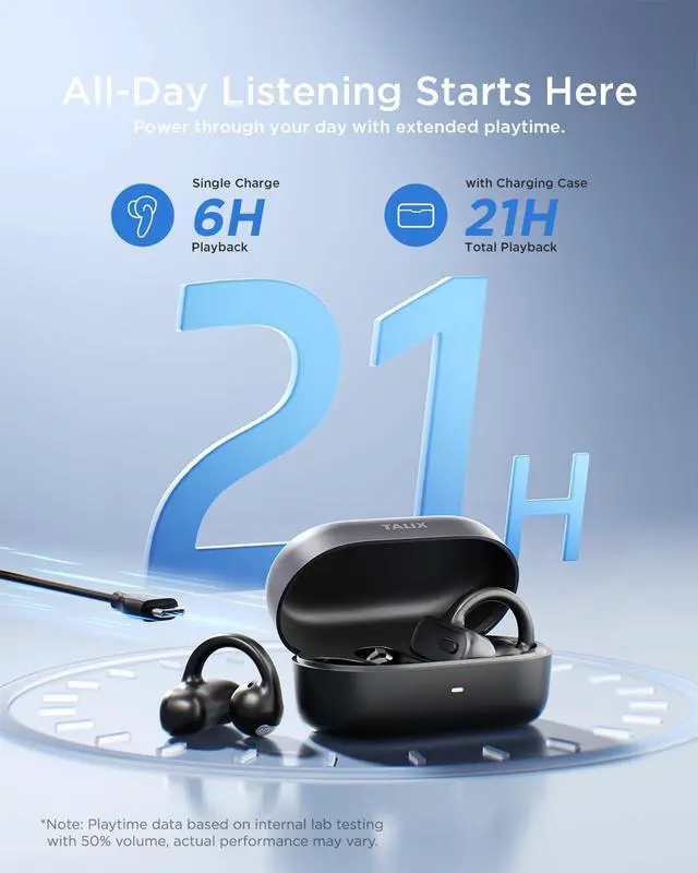 Alt view image 7 of 7 - Open Ear Clip-On Earbuds X8 with AI ENC & Powerful Bass, Wireless Bluetooth 6.0, IPX4 Sweatproof Fitness Headphones, Physical Buttons, 5g Lightweight Ear Buds with Multi-Device Switching, Black