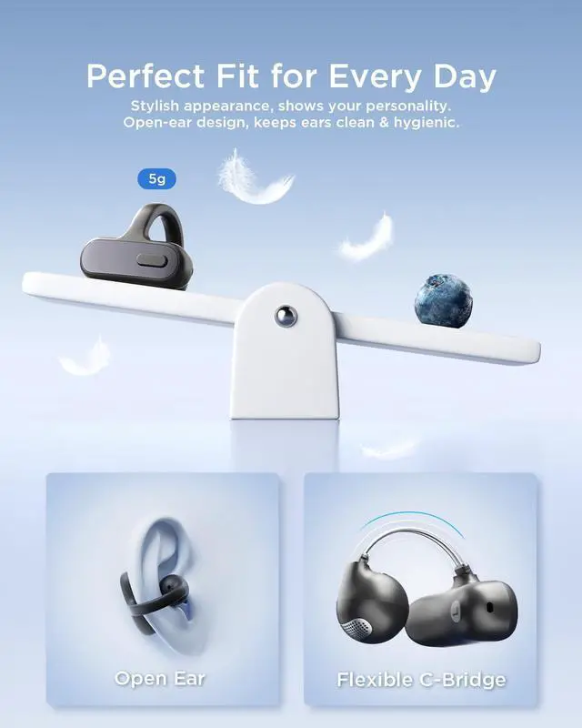 Alt view image 5 of 7 - Open Ear Clip-On Earbuds X8 with AI ENC & Powerful Bass, Wireless Bluetooth 6.0, IPX4 Sweatproof Fitness Headphones, Physical Buttons, 5g Lightweight Ear Buds with Multi-Device Switching, Black
