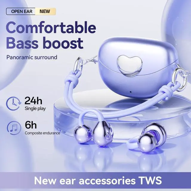 Alt view image 4 of 7 - Clip-On Open Ear Earbuds for Women, Bluetooth 6.0 Wireless Earbuds with Hi-Fi Stereo Sound, Lightweight Headphones for Small Ears, Comfortable All-Day Wear, 40H Playtime, USB-C, Daily Use