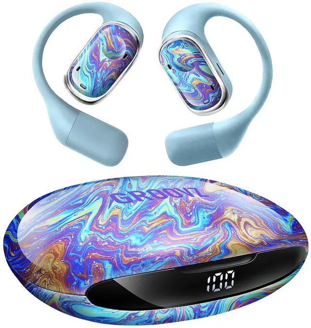 Main image of Open-Ear Plus True Wireless Headphones with Battery Display - Designed & Engineered in the USA - Multi-Point Pairing Bluetooth Open Ear Earbuds Compatible with Apple & Android - Oil Slick