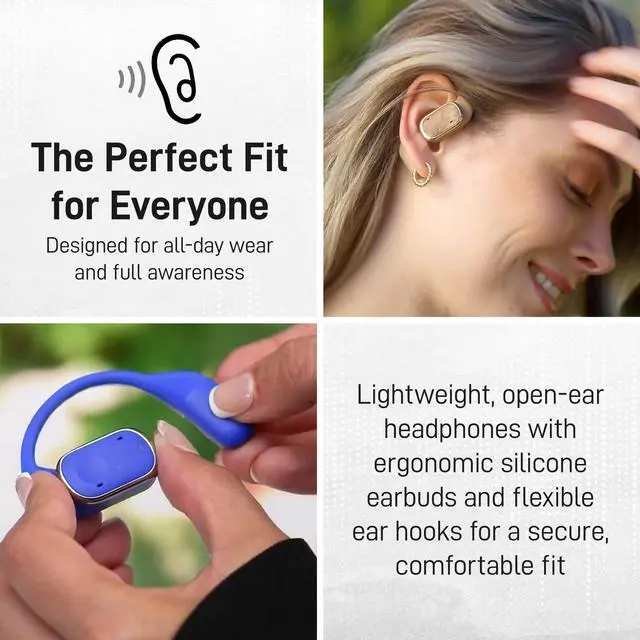 Alt view image 2 of 7 - Open-Ear Plus True Wireless Headphones with Battery Display - Designed & Engineered in the USA - Multi-Point Pairing Bluetooth Open Ear Earbuds Compatible with Apple & Android - Oil Slick