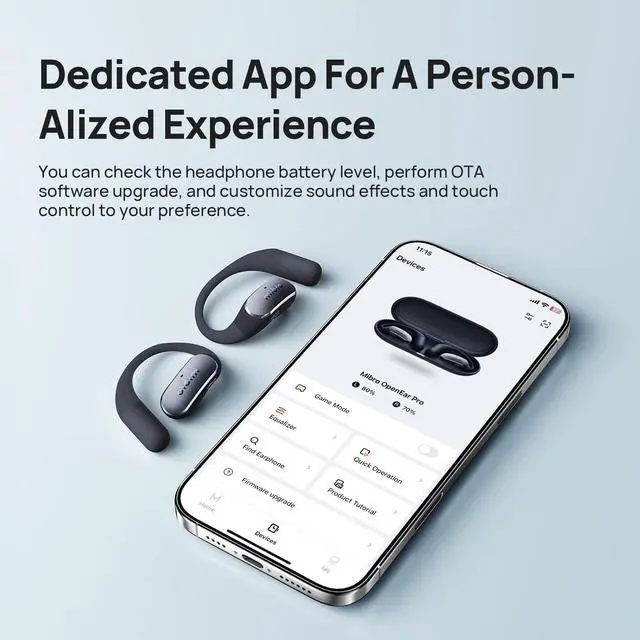 Alt view image 7 of 7 - Open Ear Earbuds, Bluetooth Headphones with Mic, Lightweight 7.2g, All-Day Comfort, IPX4 Sweatproof, 30H Battery for Work, Walking, Gym & Running (Black)