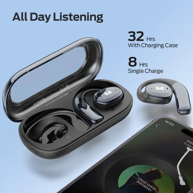 Alt view image 4 of 6 - Wireless Earbuds, Bluetooth 5.4 Open Ear Headphones, Up to 30 Hours Playtime Bluetooth Ear Earphones with Stereo Sound, Touch Control and IPX5 Waterproof Open Earbuds