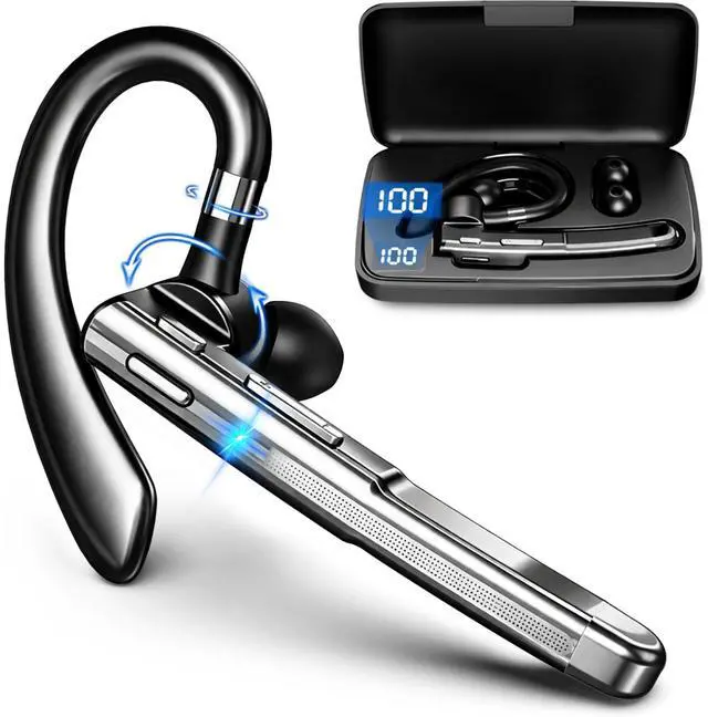 Main image of Bluetooth Headset V6.1,100Hrs Talk Time Single-Ear Wireless Earbud,CVC8.0 Noise Cancelling Bluetooth Earpiece,Handsfree Headset with Mic,Driving Headphoone for Trucker, Office, Business