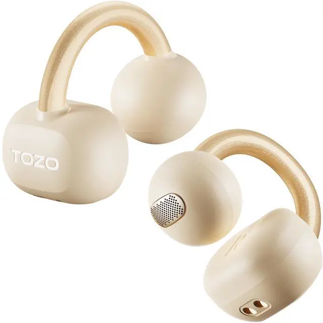 Main image of OpenEarRing True Open Ear Earbuds, Lightweight Comfort Open Ear Clip Wireless Earbuds, 40H Play Bluetooth 5.4 Headphones with Smart Digital Display Design Fit Sports Running, Workout Khaki
