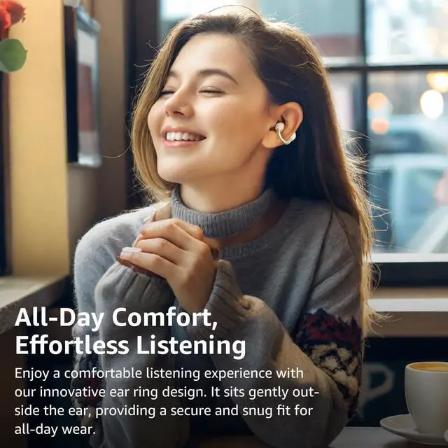 Alt view image 2 of 7 - OpenEarRing True Open Ear Earbuds, Lightweight Comfort Open Ear Clip Wireless Earbuds, 40H Play Bluetooth 5.4 Headphones with Smart Digital Display Design Fit Sports Running, Workout Khaki
