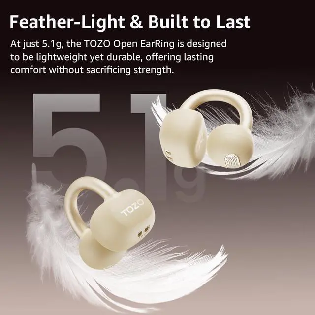Alt view image 3 of 7 - OpenEarRing True Open Ear Earbuds, Lightweight Comfort Open Ear Clip Wireless Earbuds, 40H Play Bluetooth 5.4 Headphones with Smart Digital Display Design Fit Sports Running, Workout Khaki