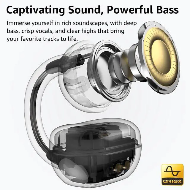 Alt view image 4 of 7 - OpenEarRing True Open Ear Earbuds, Lightweight Comfort Open Ear Clip Wireless Earbuds, 40H Play Bluetooth 5.4 Headphones with Smart Digital Display Design Fit Sports Running, Workout Khaki