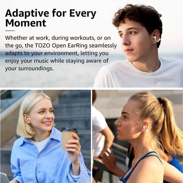 Alt view image 7 of 7 - OpenEarRing True Open Ear Earbuds, Lightweight Comfort Open Ear Clip Wireless Earbuds, 40H Play Bluetooth 5.4 Headphones with Smart Digital Display Design Fit Sports Running, Workout Khaki