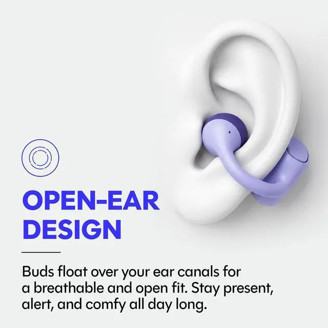 Alt view image 3 of 7 - Everyday Clip On Earbuds - Open Ear Headphones, Lightweight Wireless Earbuds Bluetooth, Sweat & Water Resistant Earphones, Clip Earbuds with Buttons, 30 Hours Battery Life (Carbon Black)