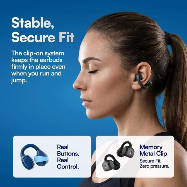 Alt view image 5 of 7 - Everyday Clip On Earbuds - Open Ear Headphones, Lightweight Wireless Earbuds Bluetooth, Sweat & Water Resistant Earphones, Clip Earbuds with Buttons, 30 Hours Battery Life (Carbon Black)